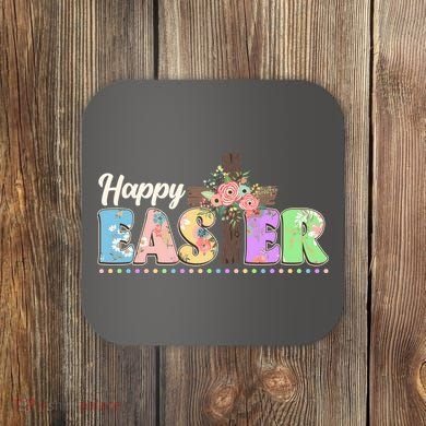 Happy Easter Flower Floral Cross Coaster