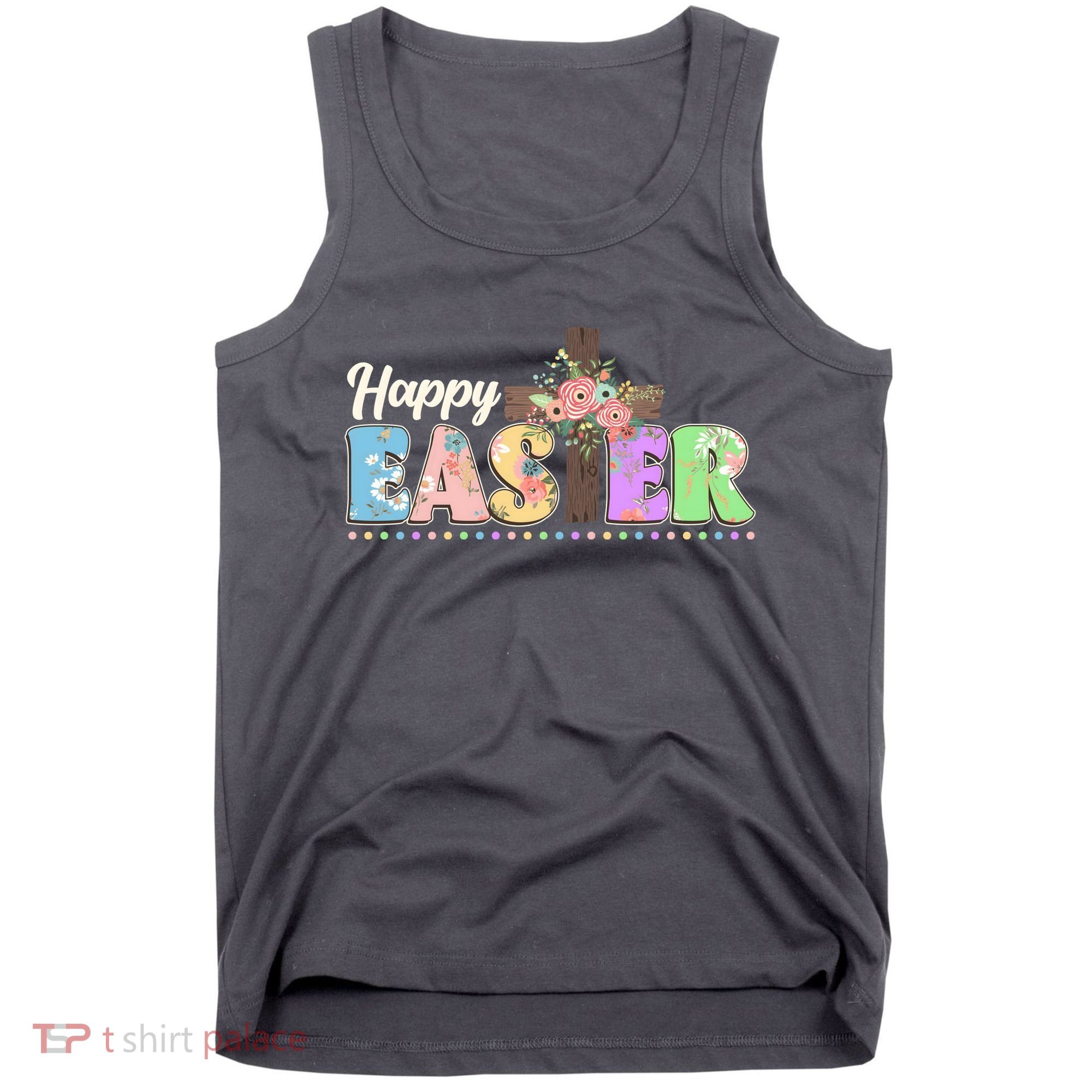 Happy Easter Flower Floral Cross Tank Top
