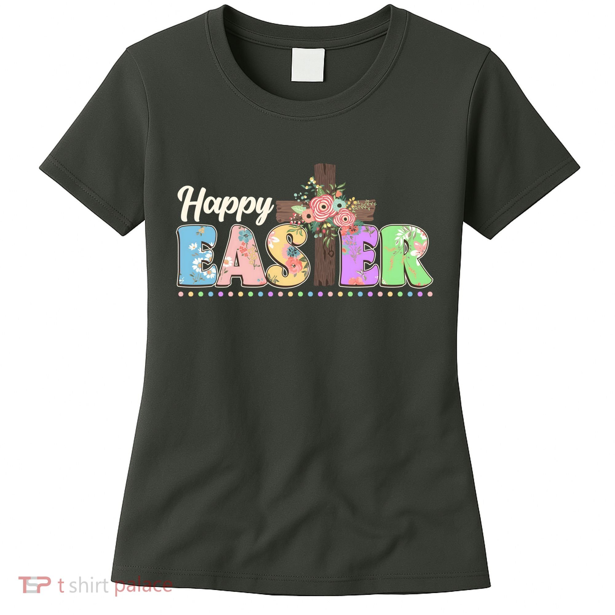 Happy Easter Flower Floral Cross Women's T-Shirt