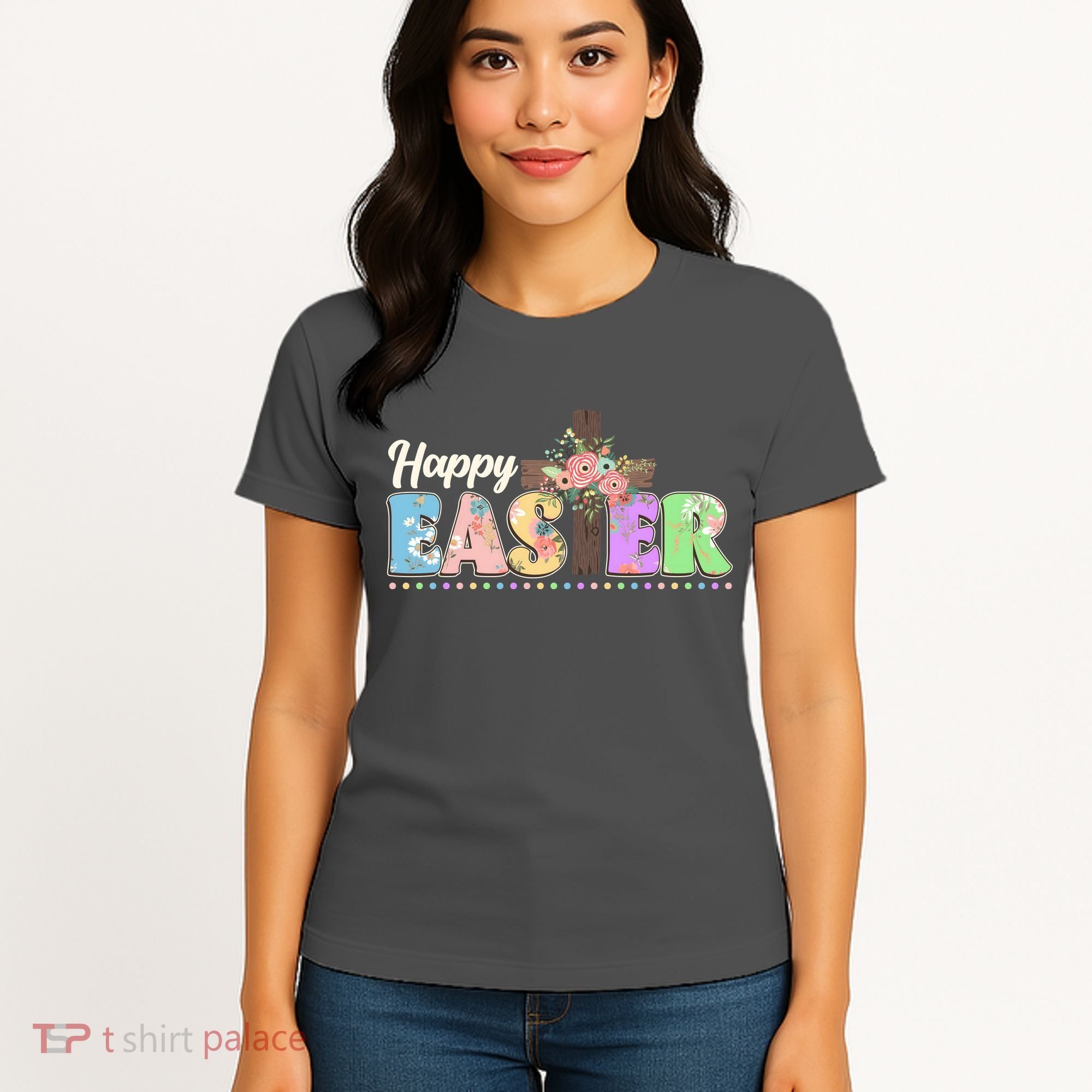Happy Easter Flower Floral Cross Women's T-Shirt