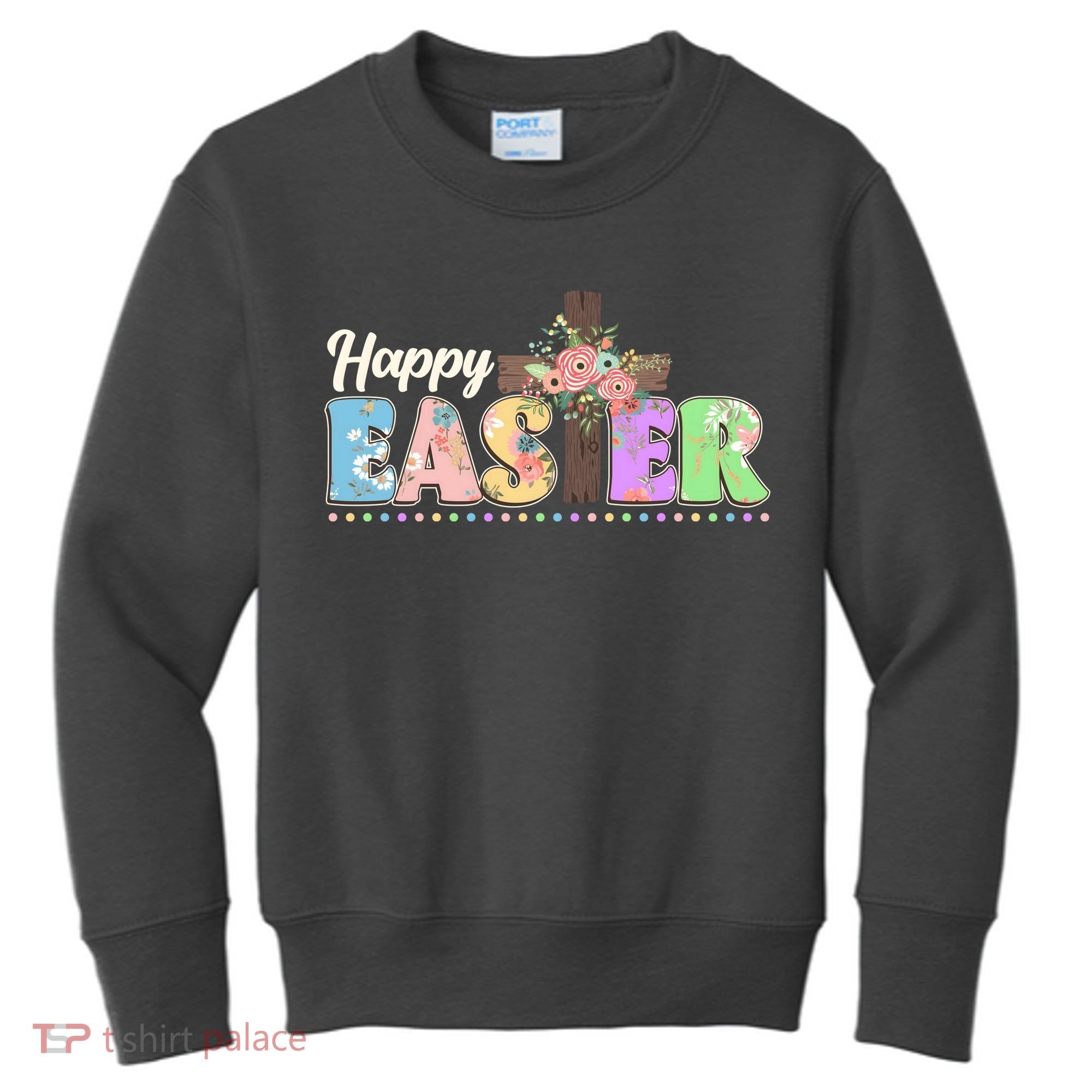 Happy Easter Flower Floral Cross Kids Sweatshirt