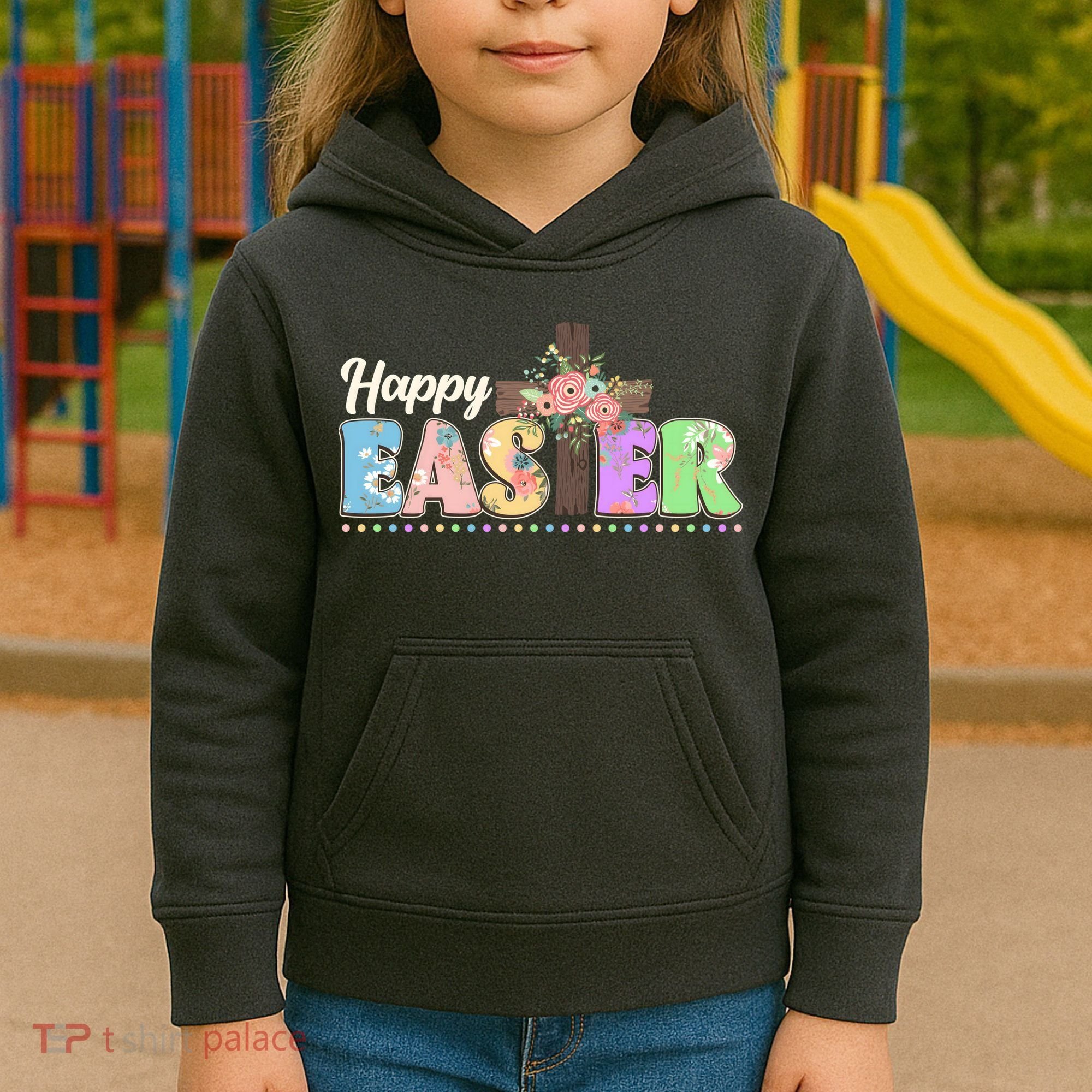 Happy Easter Flower Floral Cross Kids Hoodie