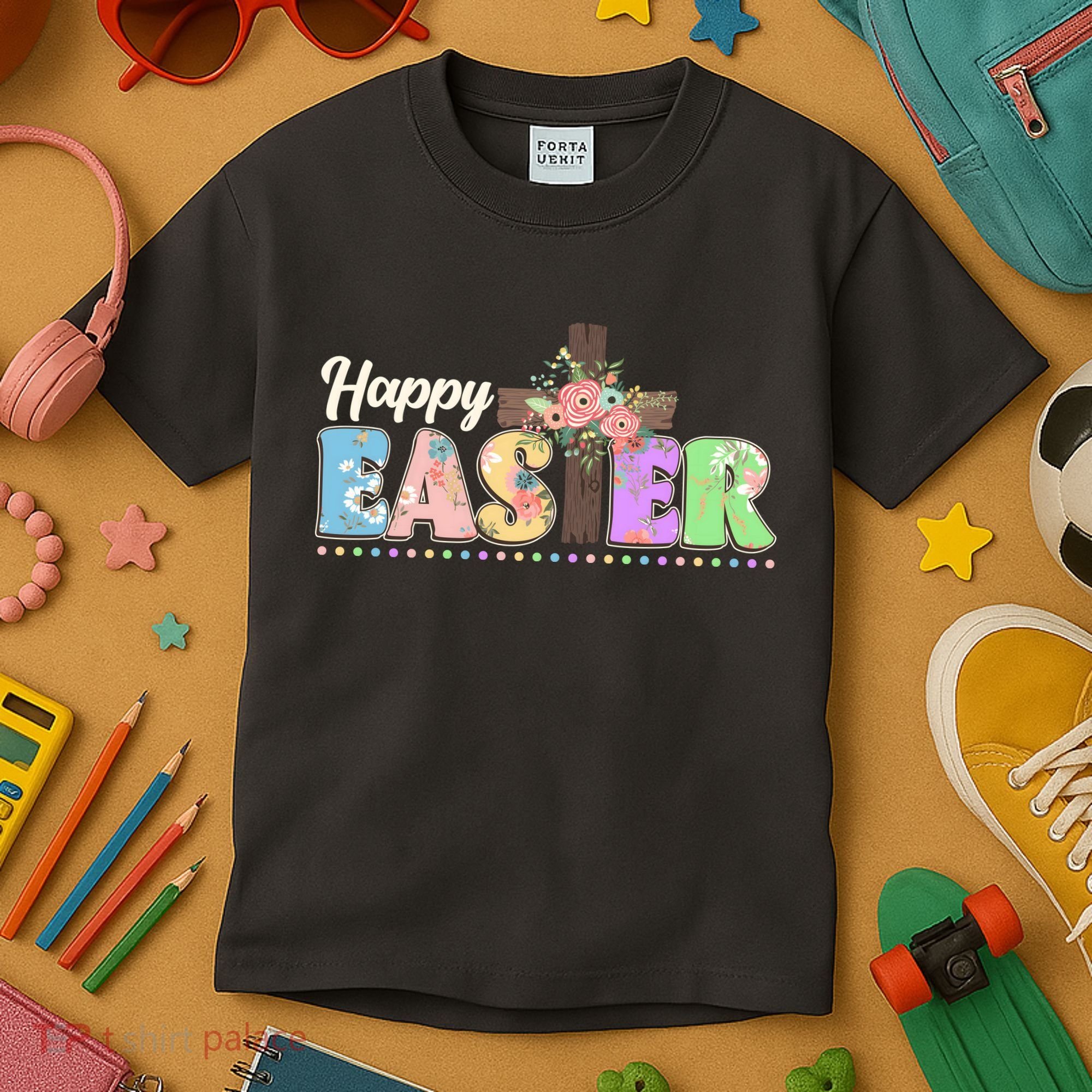 Happy Easter Flower Floral Cross Kids T-Shirt