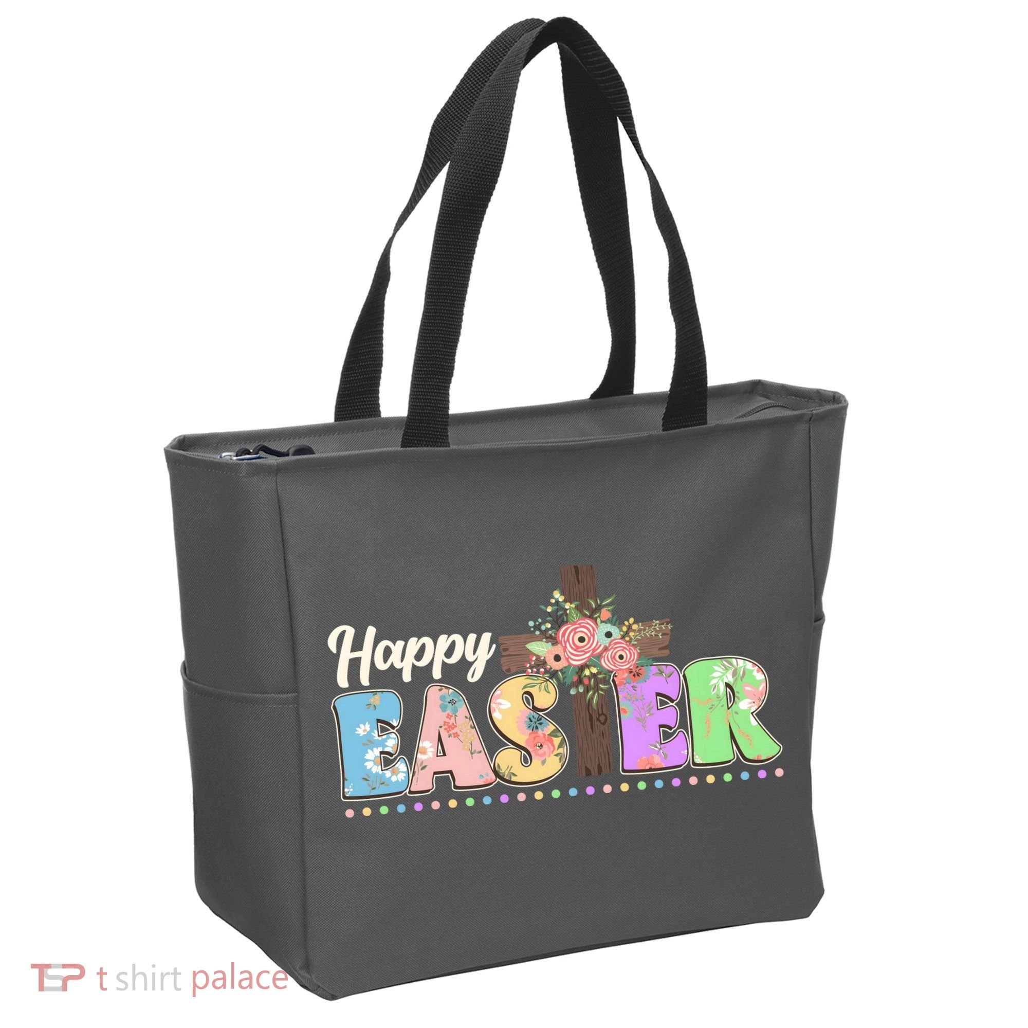 Happy Easter Flower Floral Cross Tote Bag