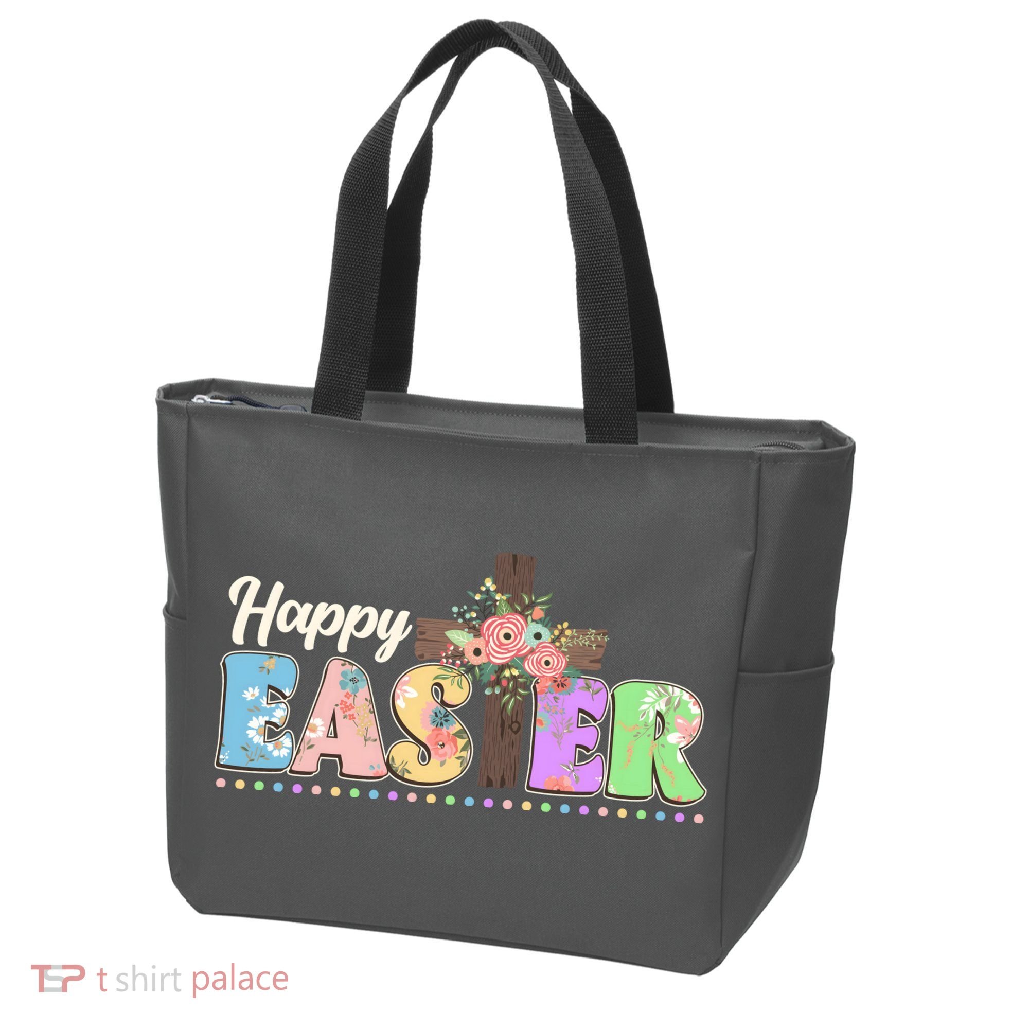 Happy Easter Flower Floral Cross Tote Bag