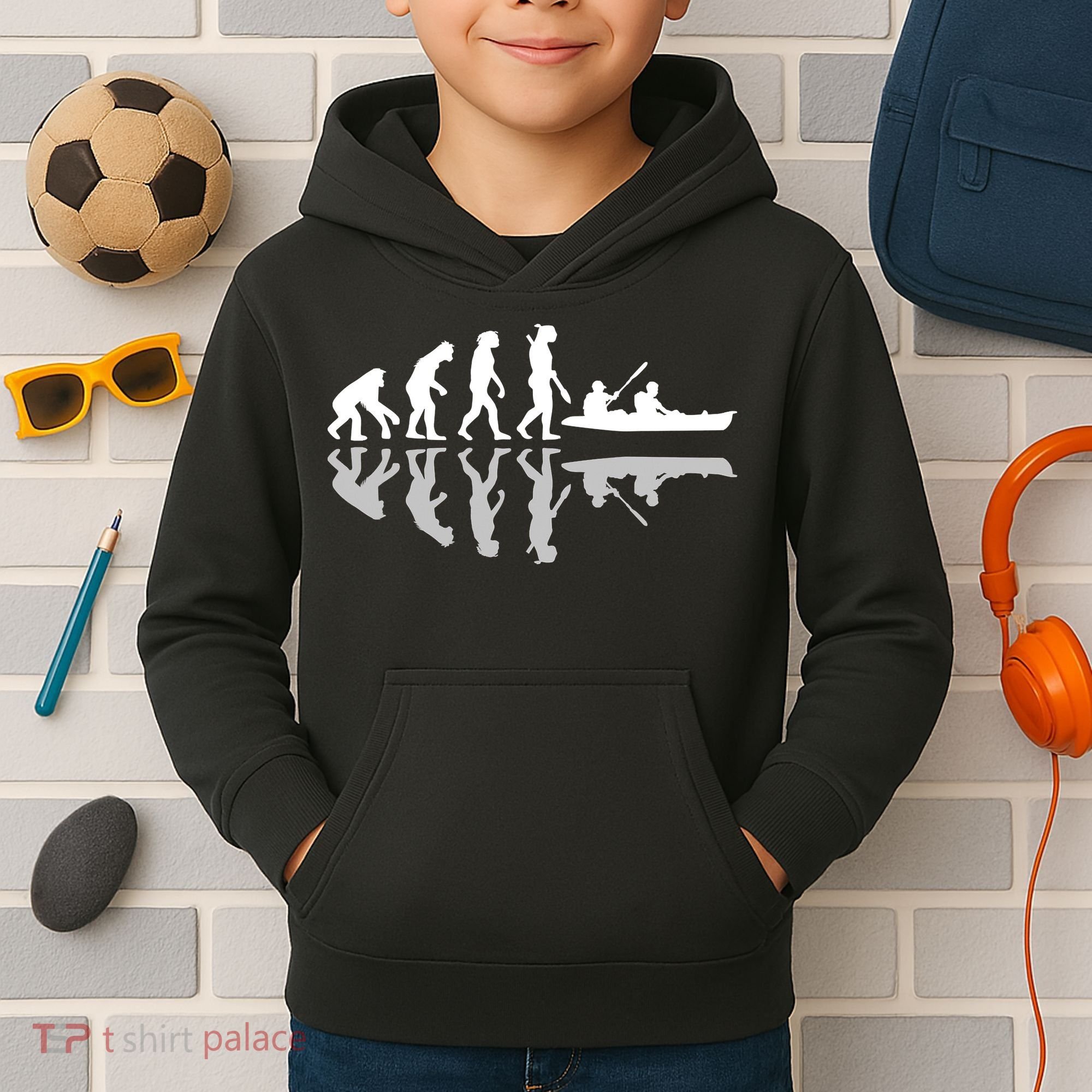 Human Evolution Funny Canoeing Humor River Adventure Kids Hoodie
