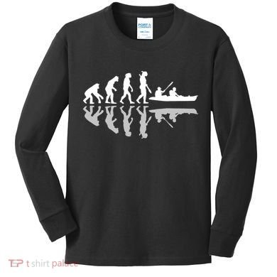 Human Evolution Funny Canoeing Humor River Adventure Kids Long Sleeve Shirt