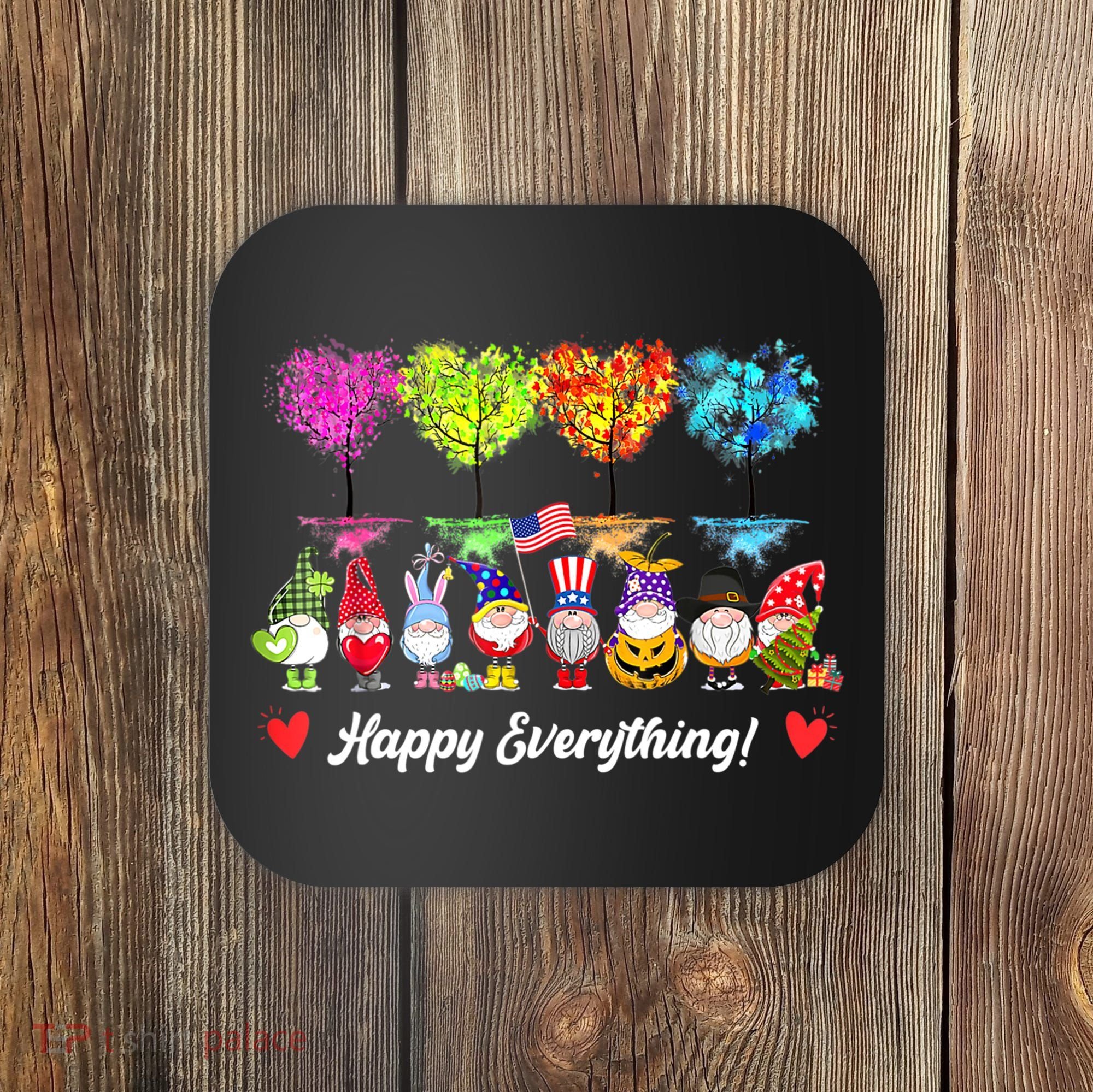 Happy Everything Gnomes Every Seasons All Year Tree Coaster
