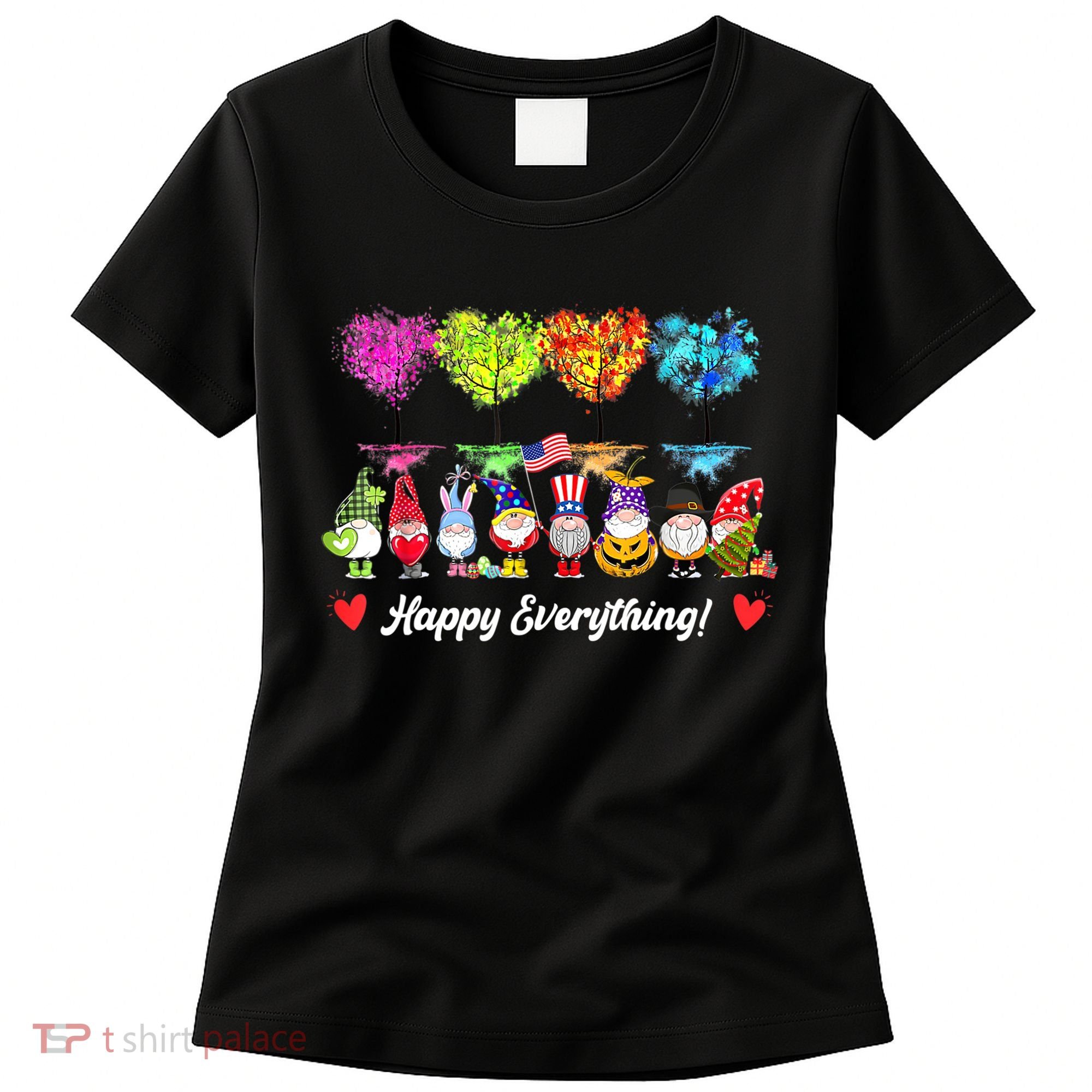 Happy Everything Gnomes Every Seasons All Year Tree Women's T-Shirt