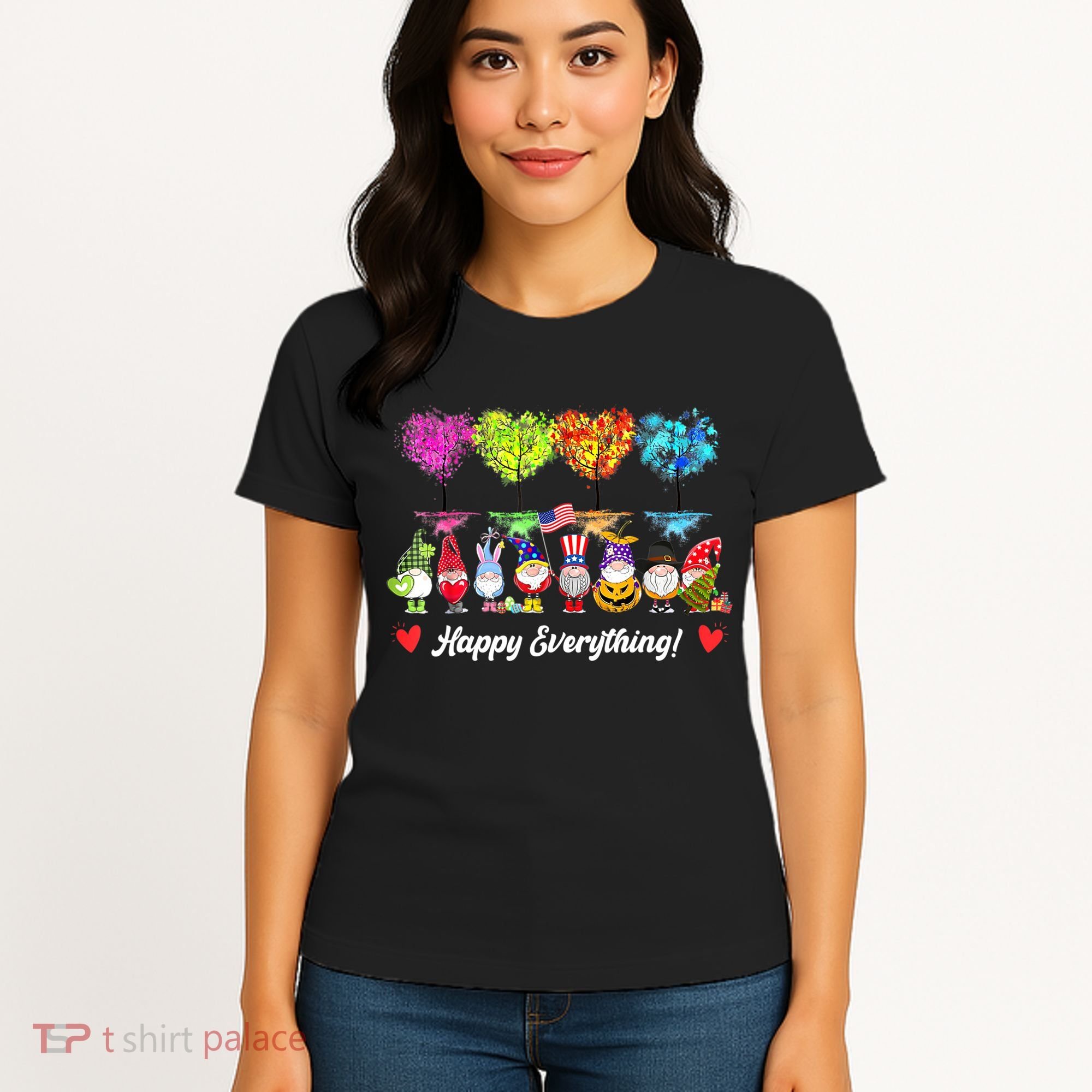 Happy Everything Gnomes Every Seasons All Year Tree Women's T-Shirt