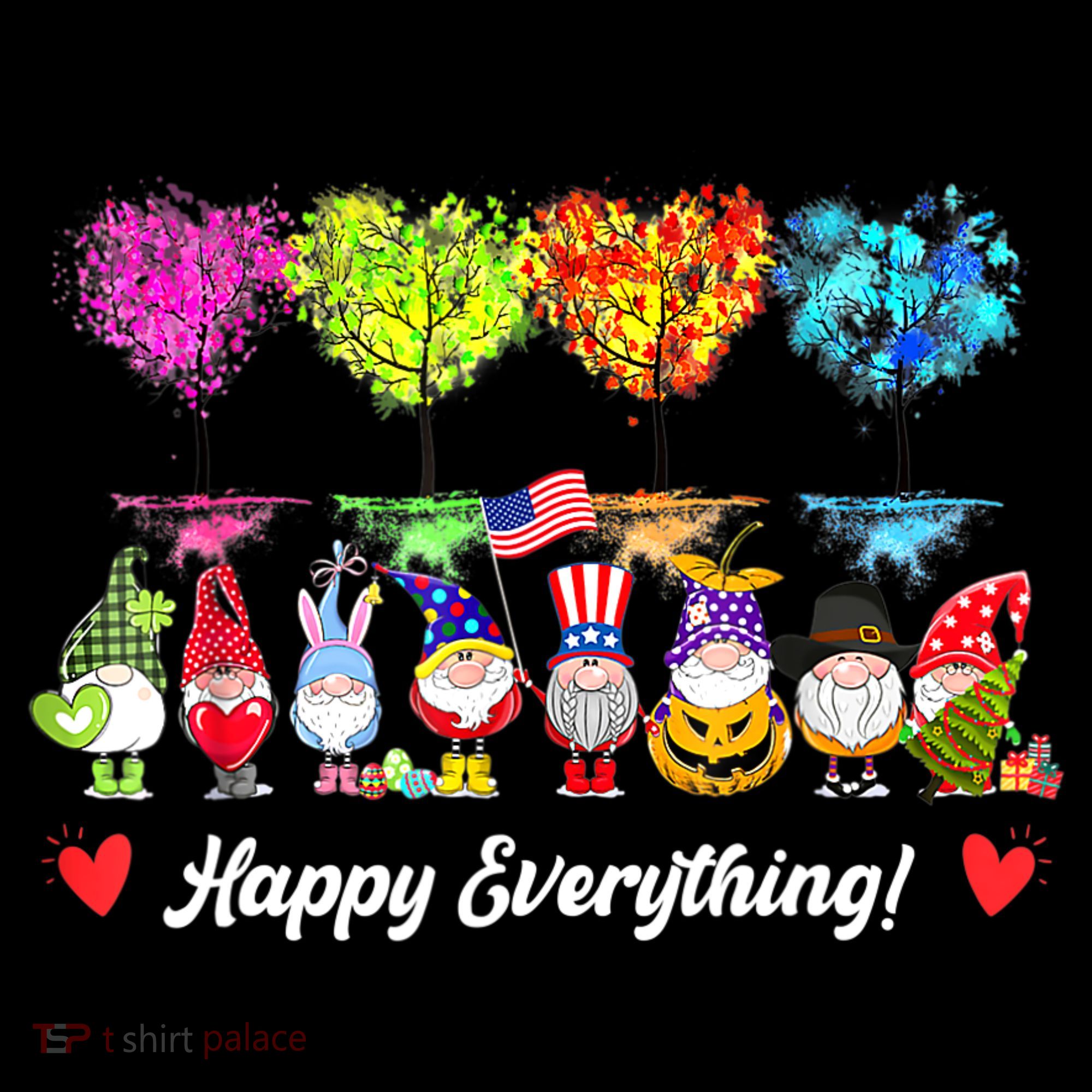 Happy Everything Gnomes Every Seasons All Year Tree Women's T-Shirt