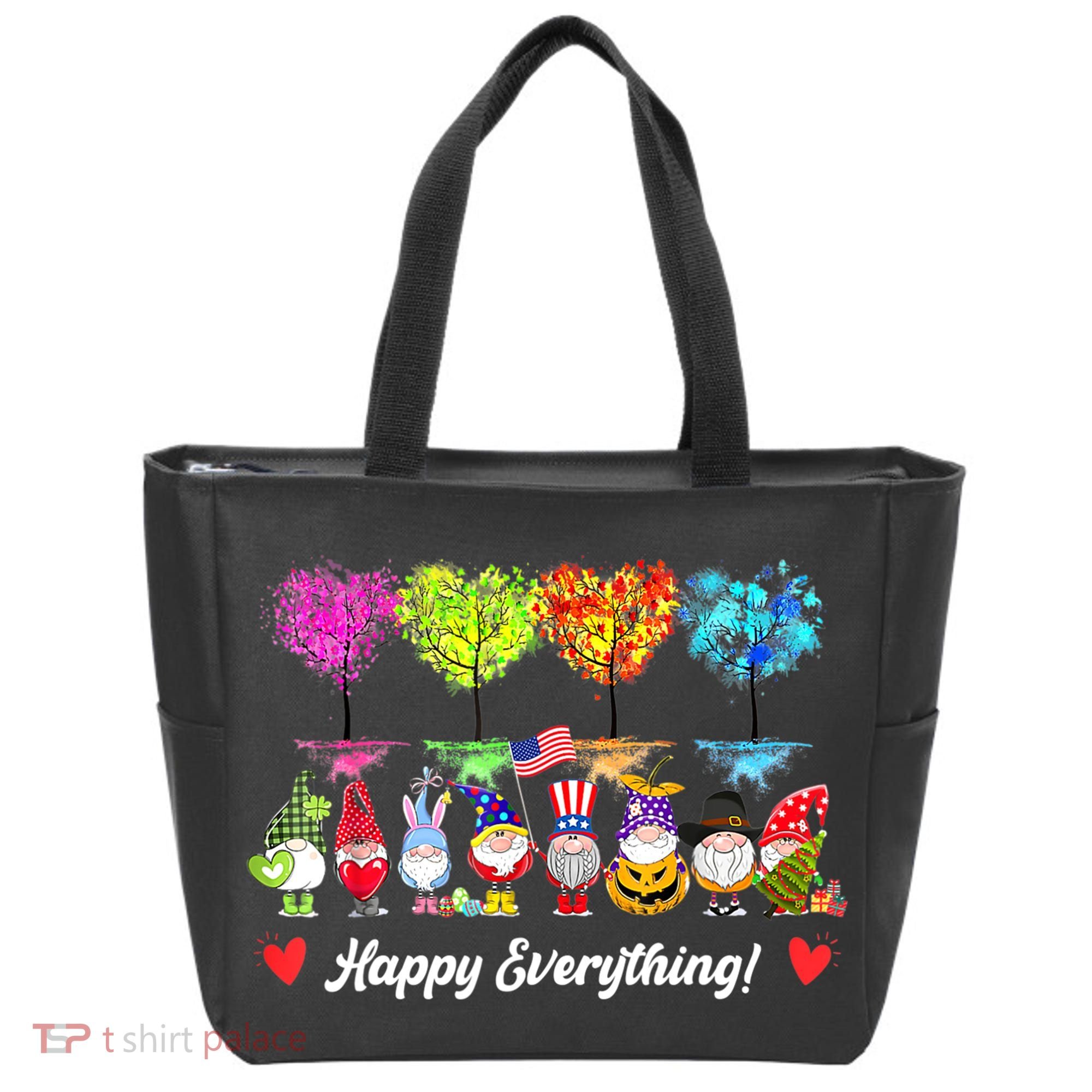 Happy Everything Gnomes Every Seasons All Year Tree Tote Bag