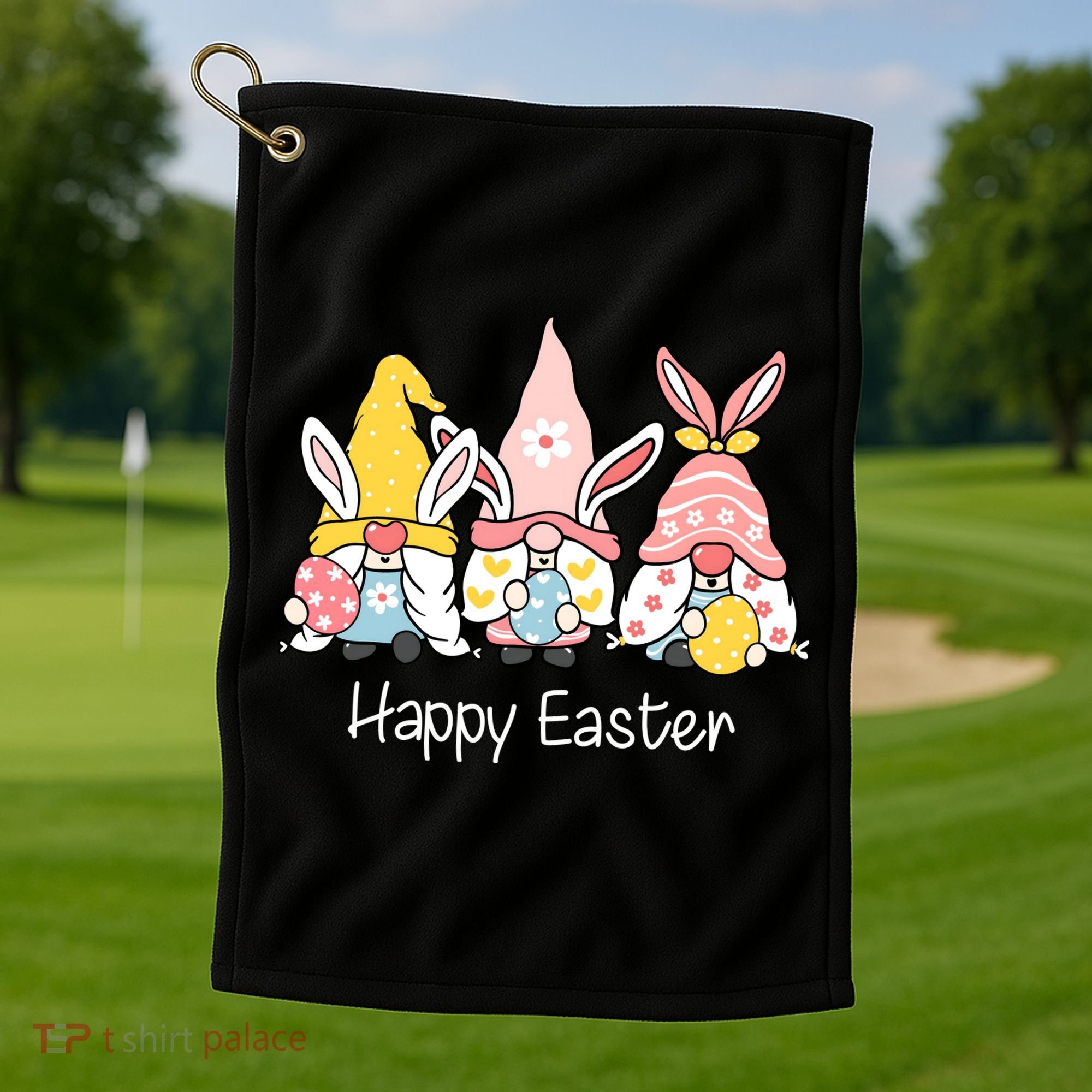 Happy Easter Gnome Holiday Cute Gift Golf Towel
