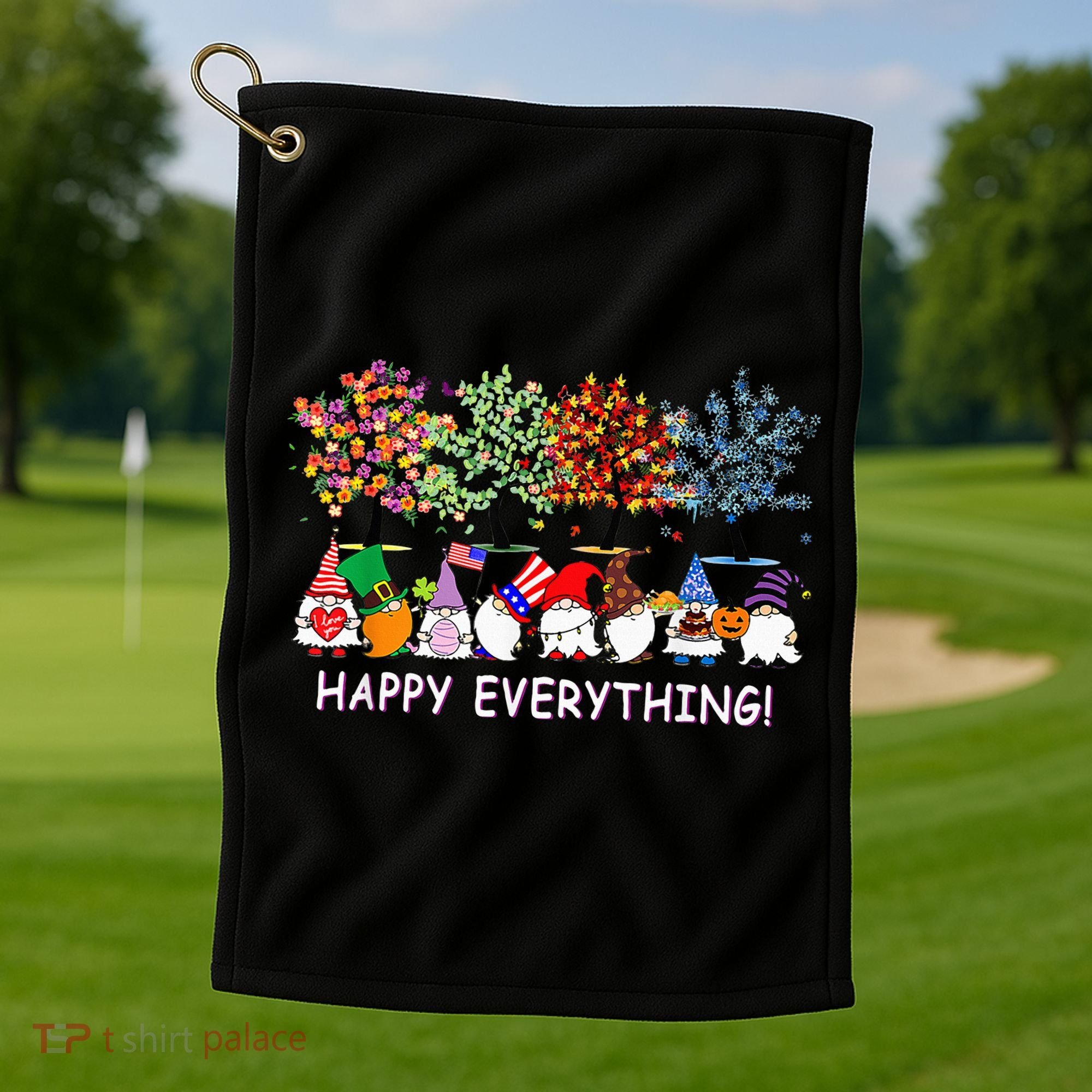 Happy Everything Gnomies Gnomes Holidays Christmas Xmas Golf Towel