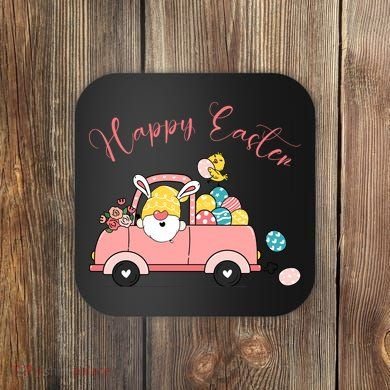 Happy Easter Gnome Truck Holiday Coaster