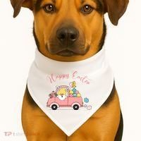 Happy Easter Gnome Truck Holiday USA-Made Doggie Bandana thumb 1