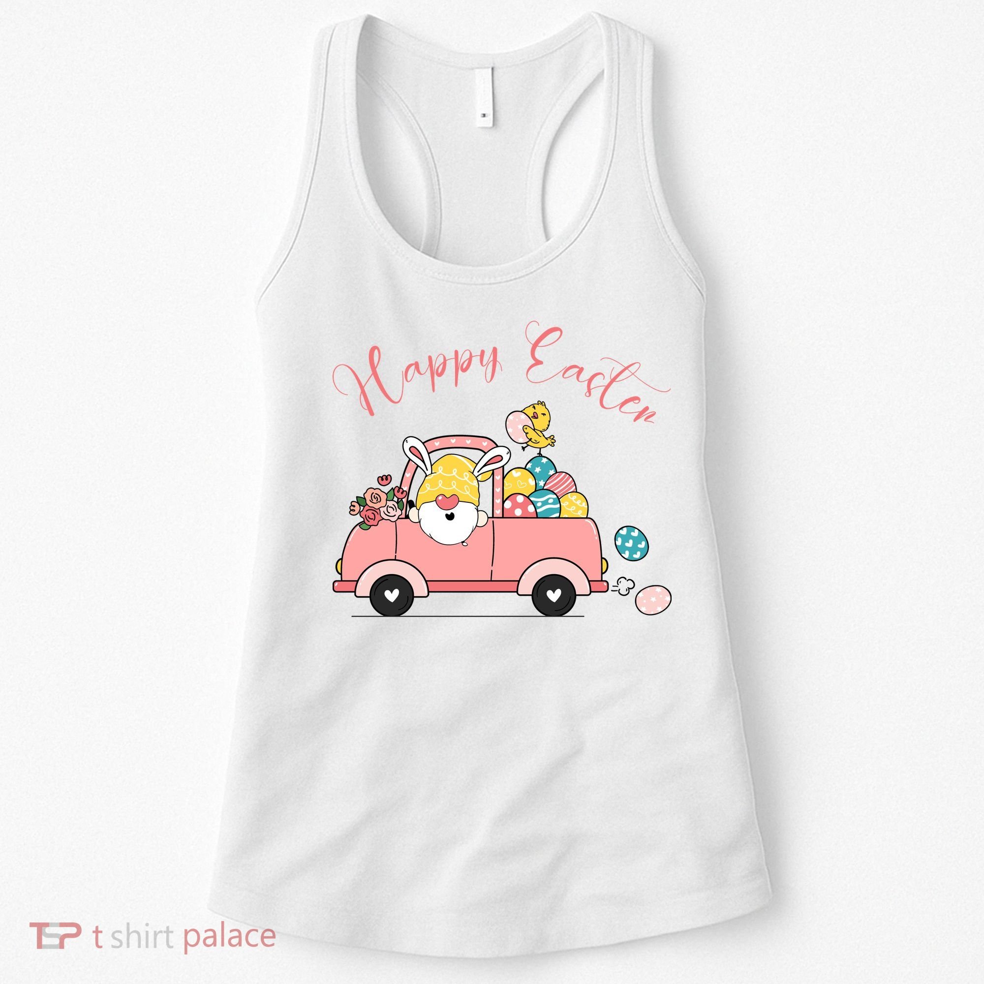 Happy Easter Gnome Truck Holiday Women's Tank Top