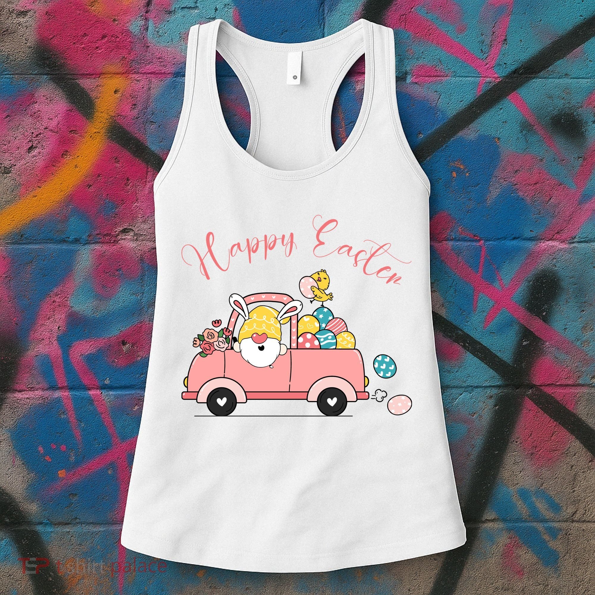 Happy Easter Gnome Truck Holiday Women's Tank Top