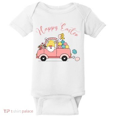 Happy Easter Gnome Truck Holiday Baby Bodysuit