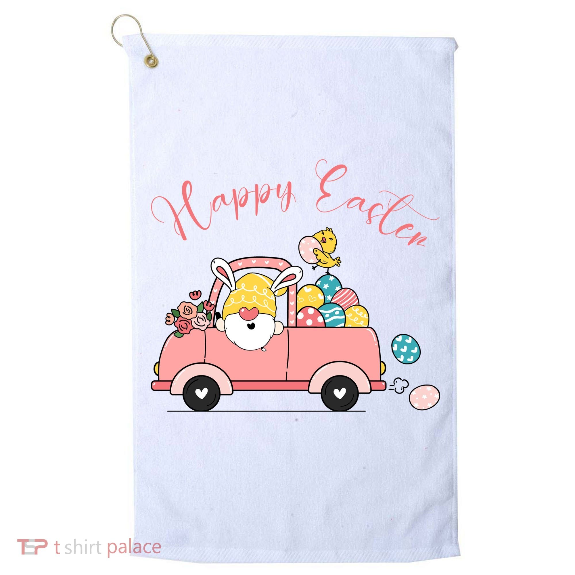 Happy Easter Gnome Truck Holiday Golf Towel