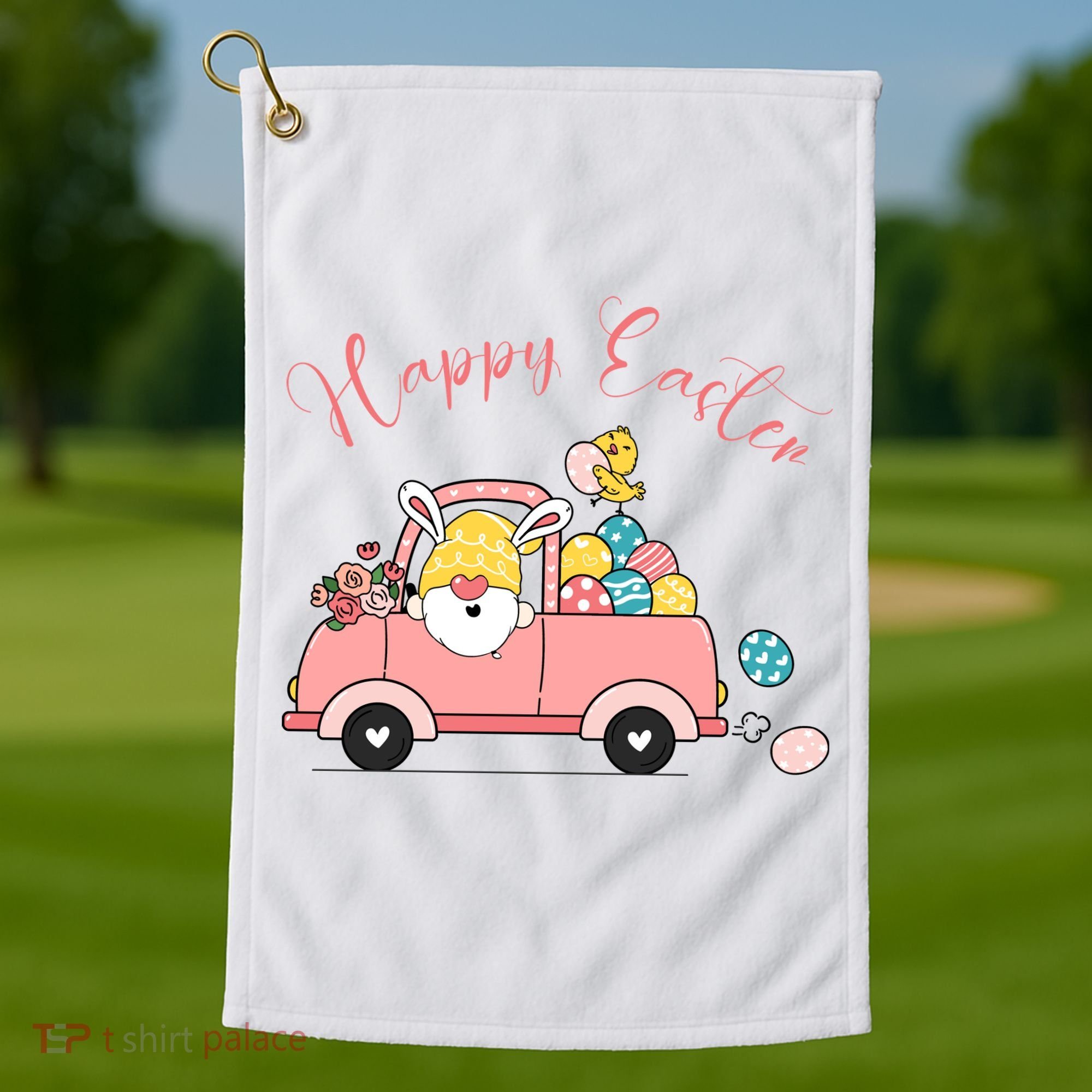 Happy Easter Gnome Truck Holiday Golf Towel