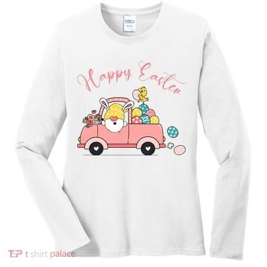 Happy Easter Gnome Truck Holiday Women's Long Sleeve Shirt