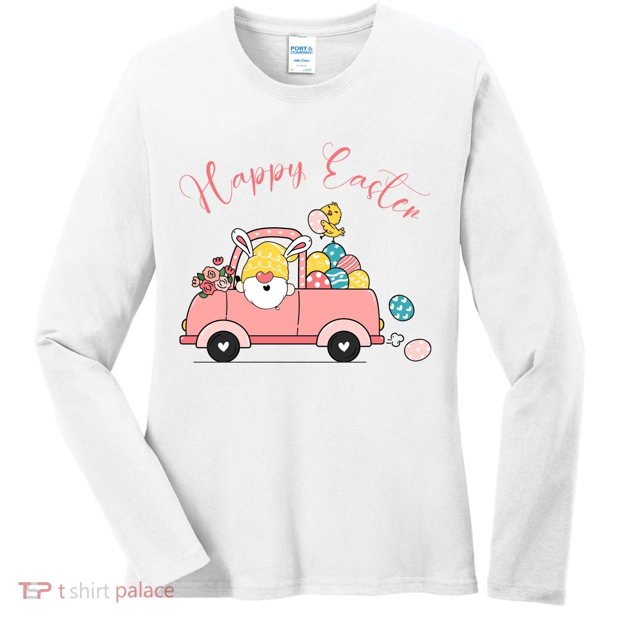 Happy Easter Gnome Truck Holiday Women's Long Sleeve Shirt