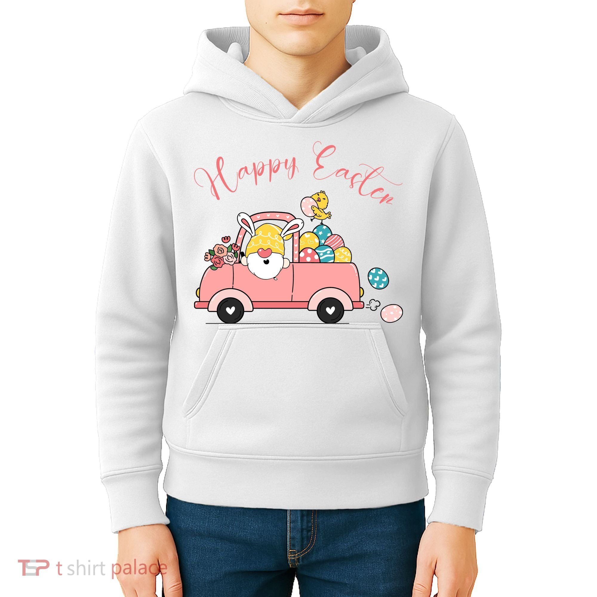Happy Easter Gnome Truck Holiday Kids Hoodie