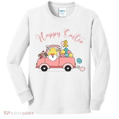 Happy Easter Gnome Truck Holiday Kids Long Sleeve Shirt
