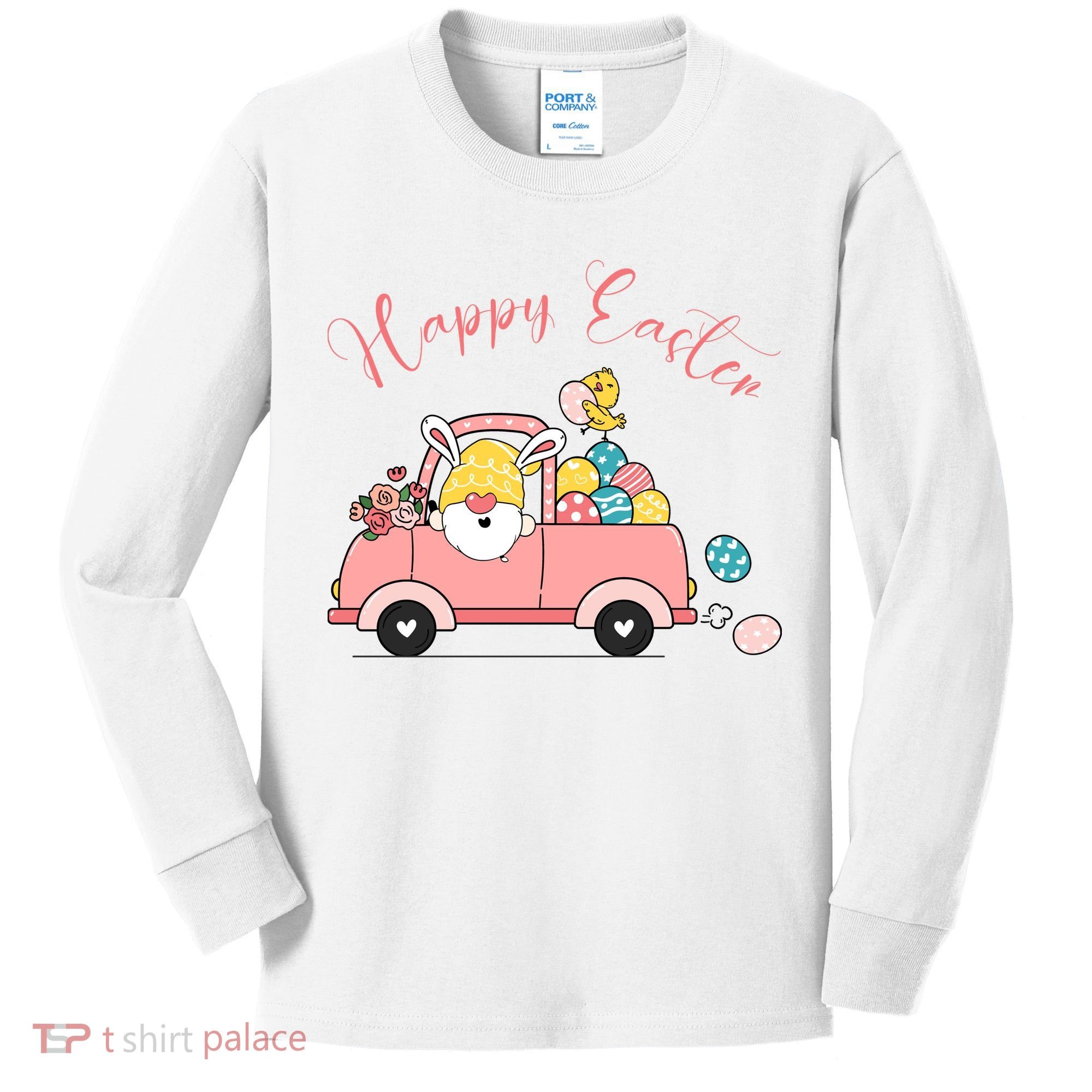 Happy Easter Gnome Truck Holiday Kids Long Sleeve Shirt