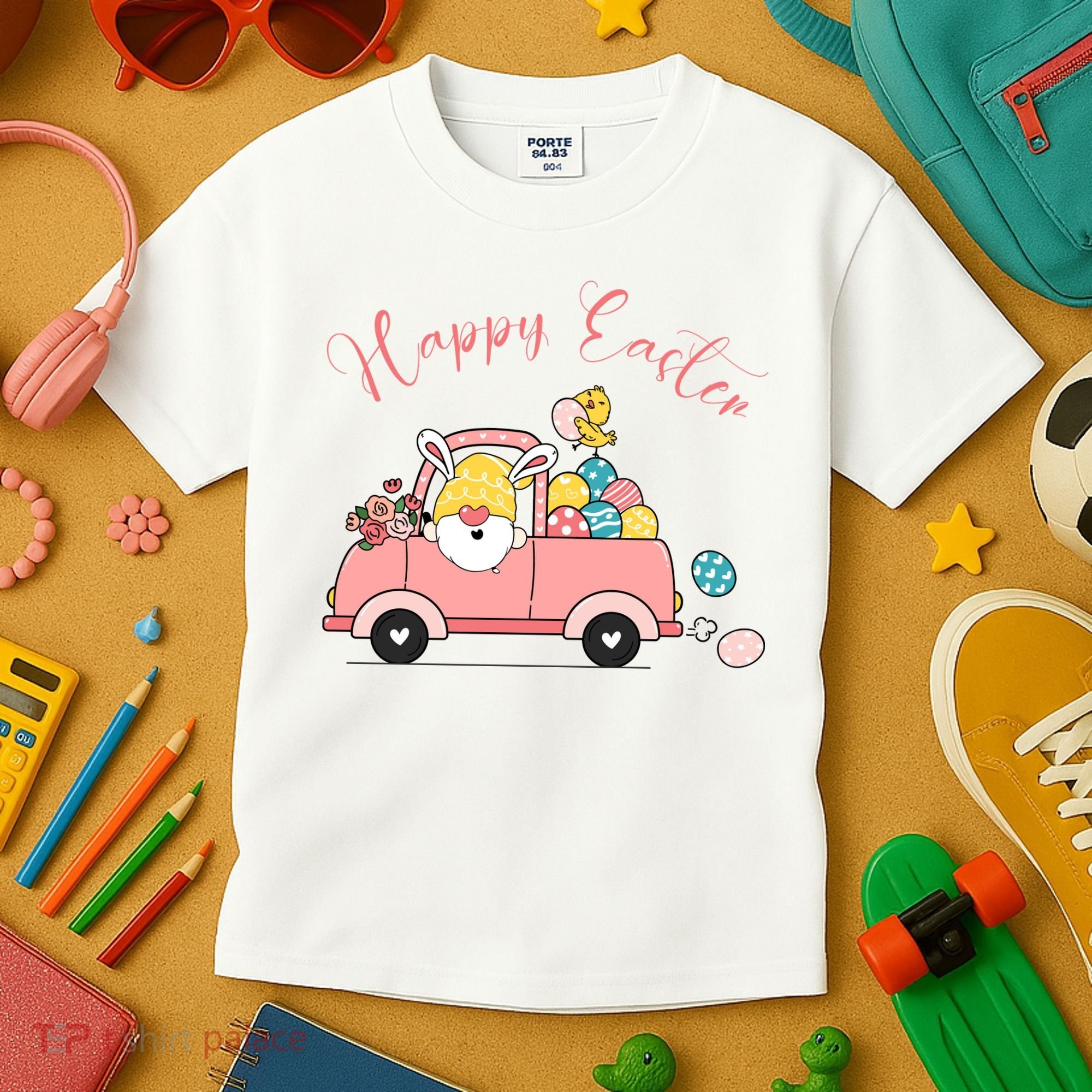 Happy Easter Gnome Truck Holiday Kids T-Shirt