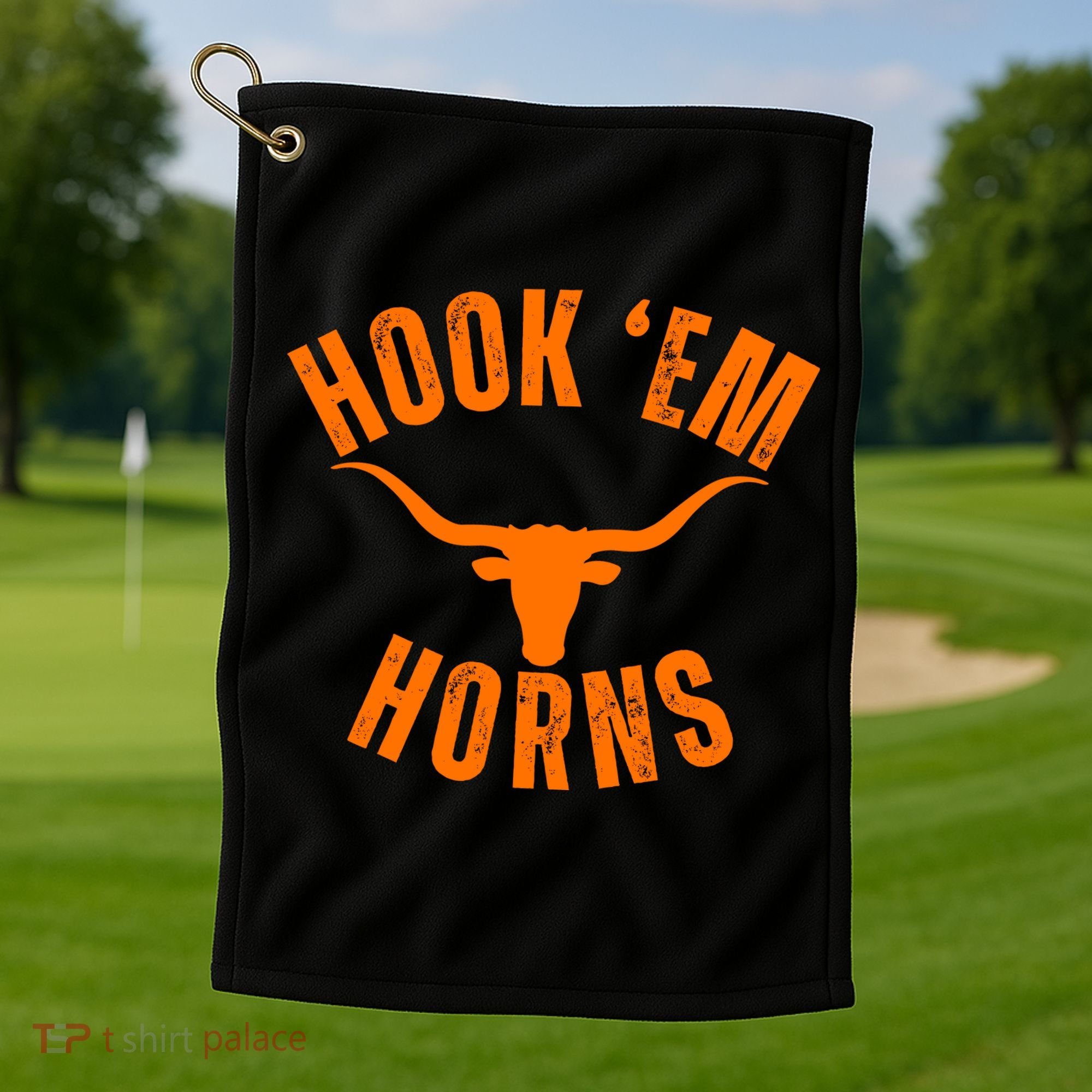 Hook Em Horns Texas Bull Head Golf Towel