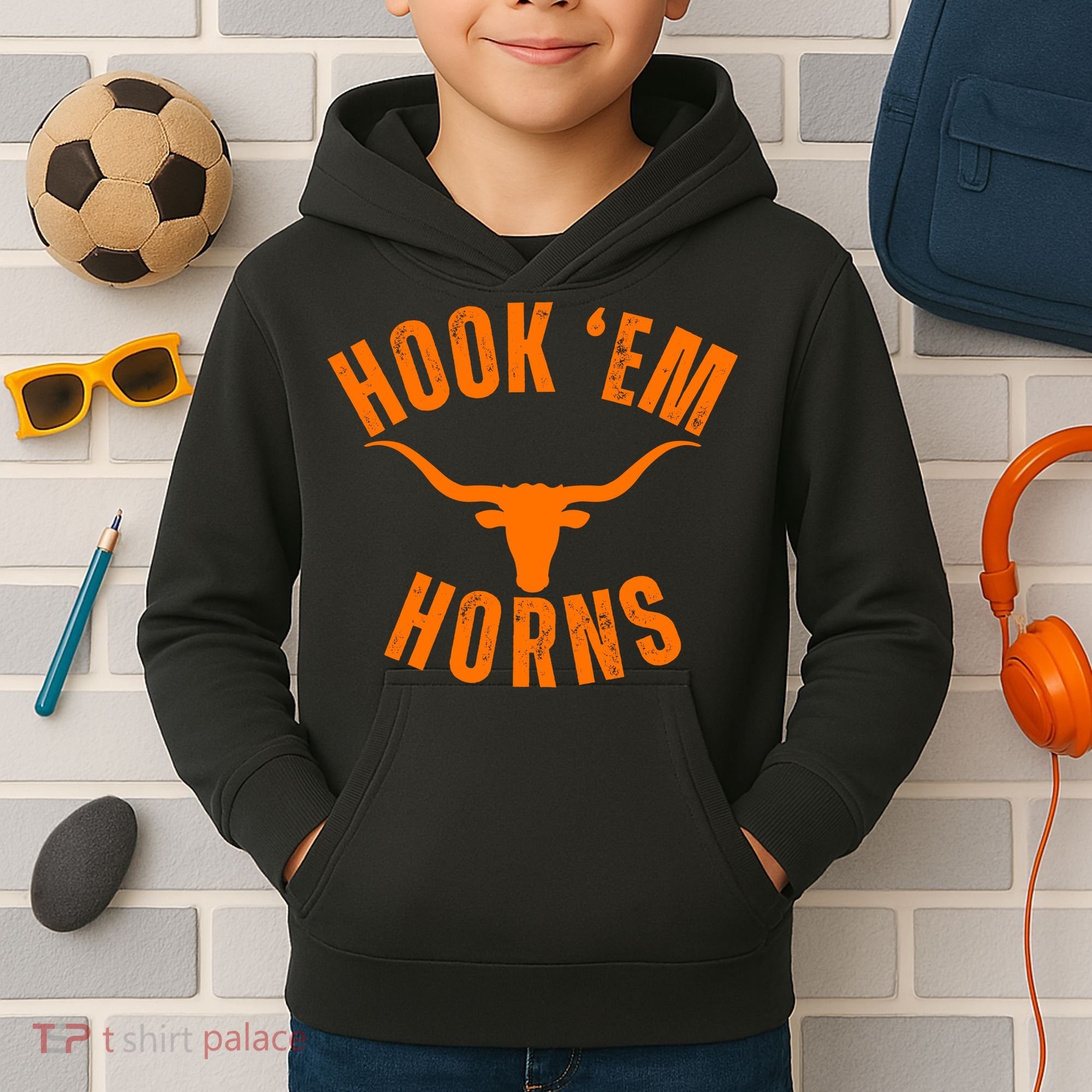 Hook Em Horns Texas Bull Head Kids Hoodie