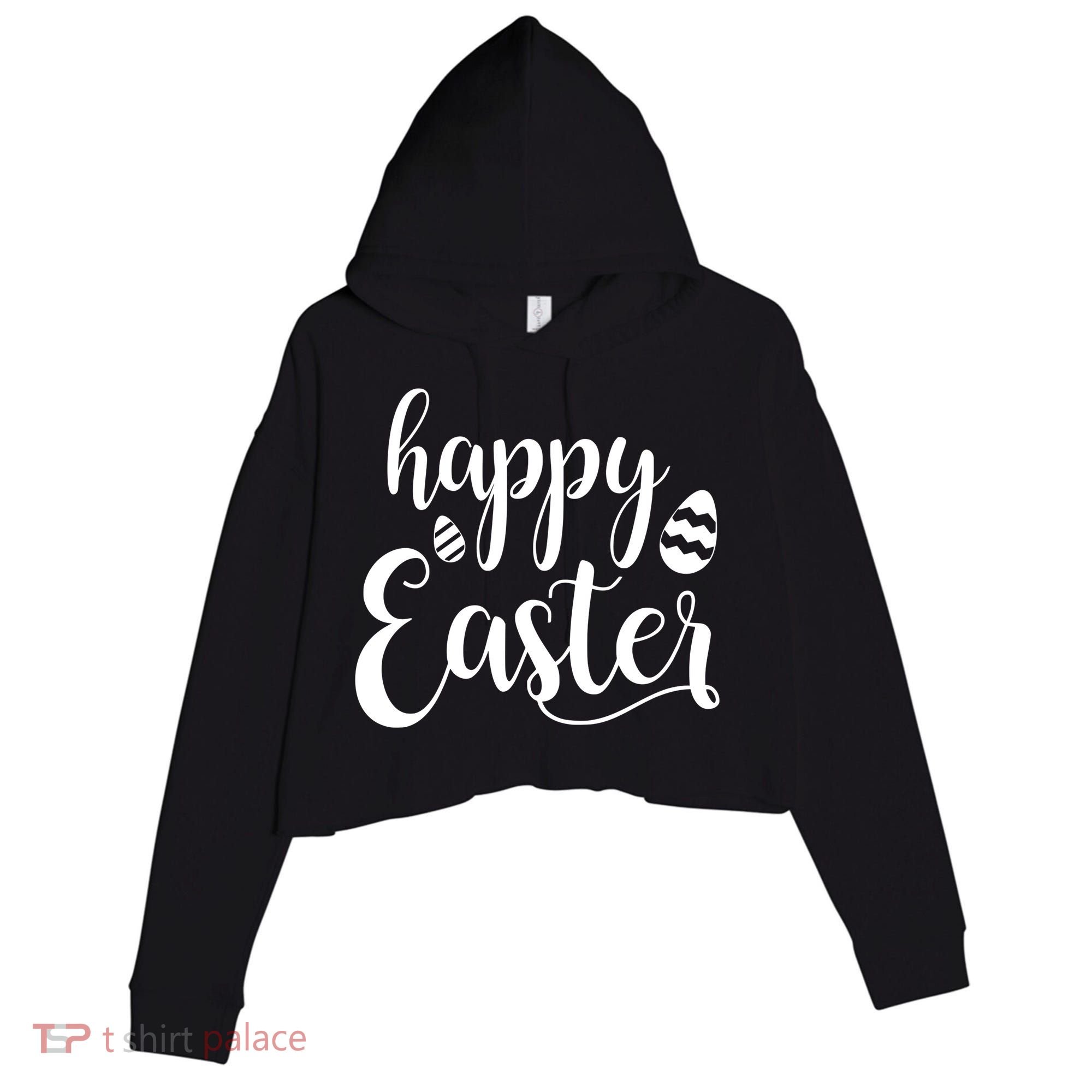 Happy Easter Holiday Crop Fleece Hoodie