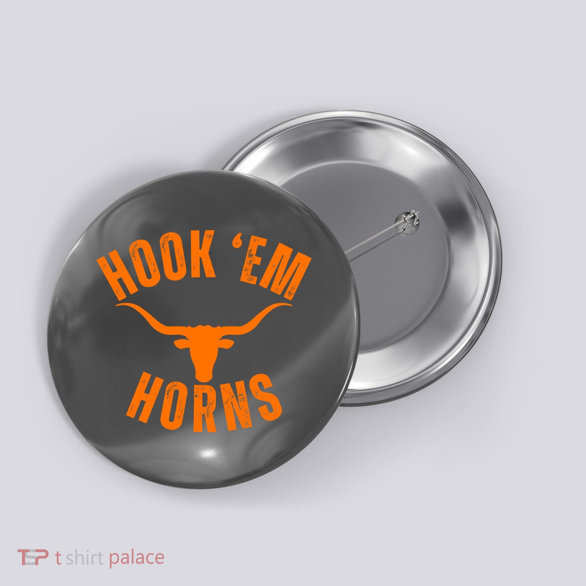 Hook Em Horns Texas Bull Head Button