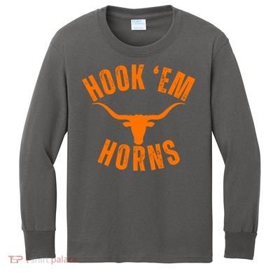 Hook Em Horns Texas Bull Head Kids Long Sleeve Shirt