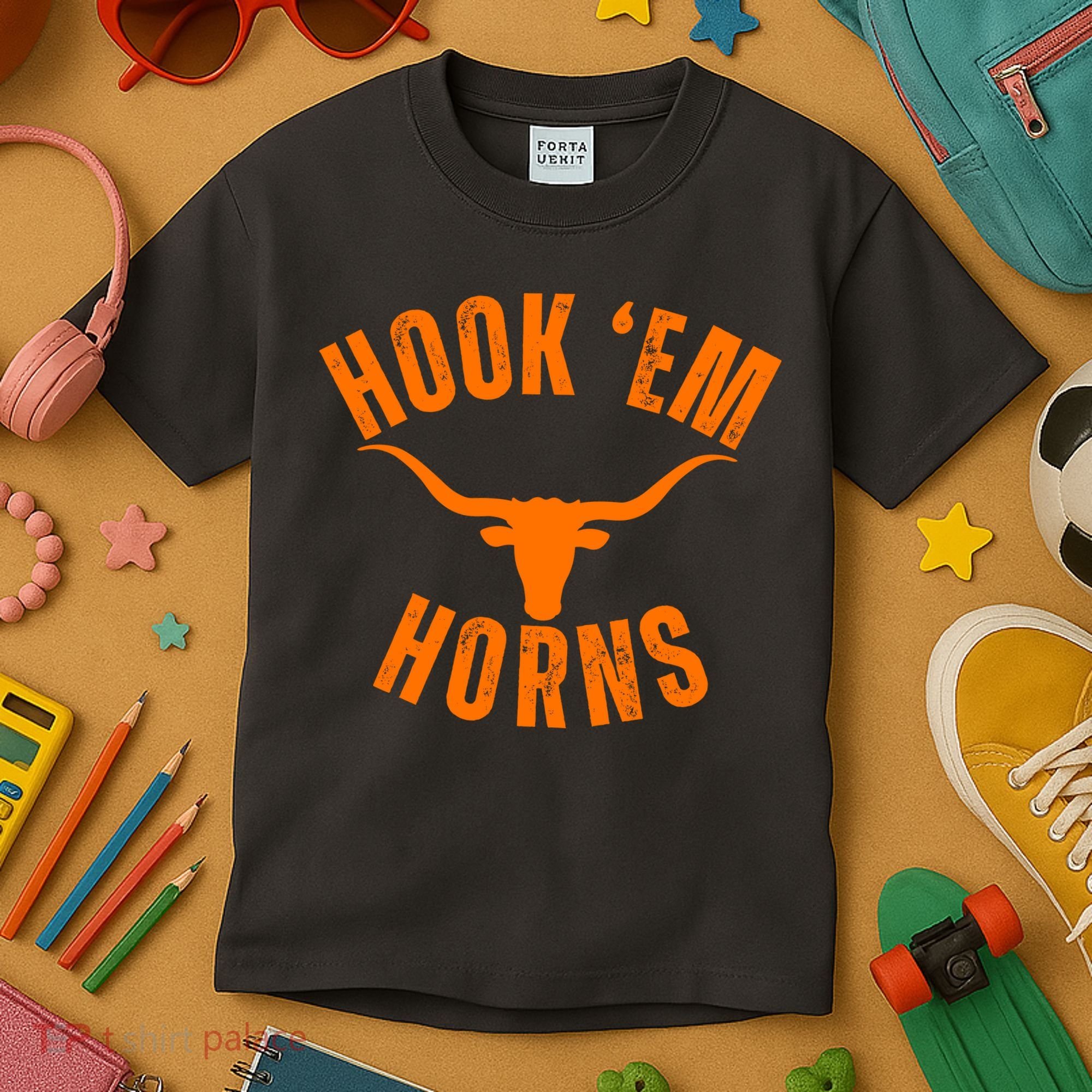 Hook Em Horns Texas Bull Head Kids T-Shirt
