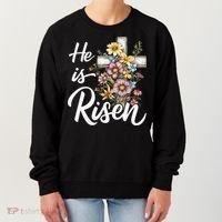 Happy Easter He Is Risen God Jesus Floral Cross Christian Women's Sweatshirt thumb 0