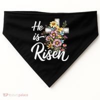 Happy Easter He Is Risen God Jesus Floral Cross Christian USA-Made Doggie Bandana thumb 0