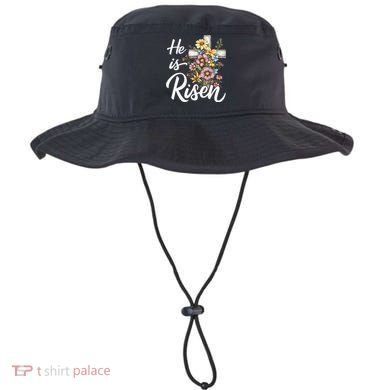 Happy Easter He Is Risen God Jesus Floral Cross Christian Bucket Hat