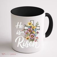 Happy Easter He Is Risen God Jesus Floral Cross Christian Coffee Mug thumb 1