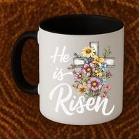 Happy Easter He Is Risen God Jesus Floral Cross Christian Coffee Mug thumb 2
