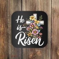 Happy Easter He Is Risen God Jesus Floral Cross Christian Coaster thumb 0