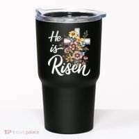 Happy Easter He Is Risen God Jesus Floral Cross Christian Tumbler thumb 0