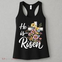 Happy Easter He Is Risen God Jesus Floral Cross Christian Women's Tank Top thumb 3