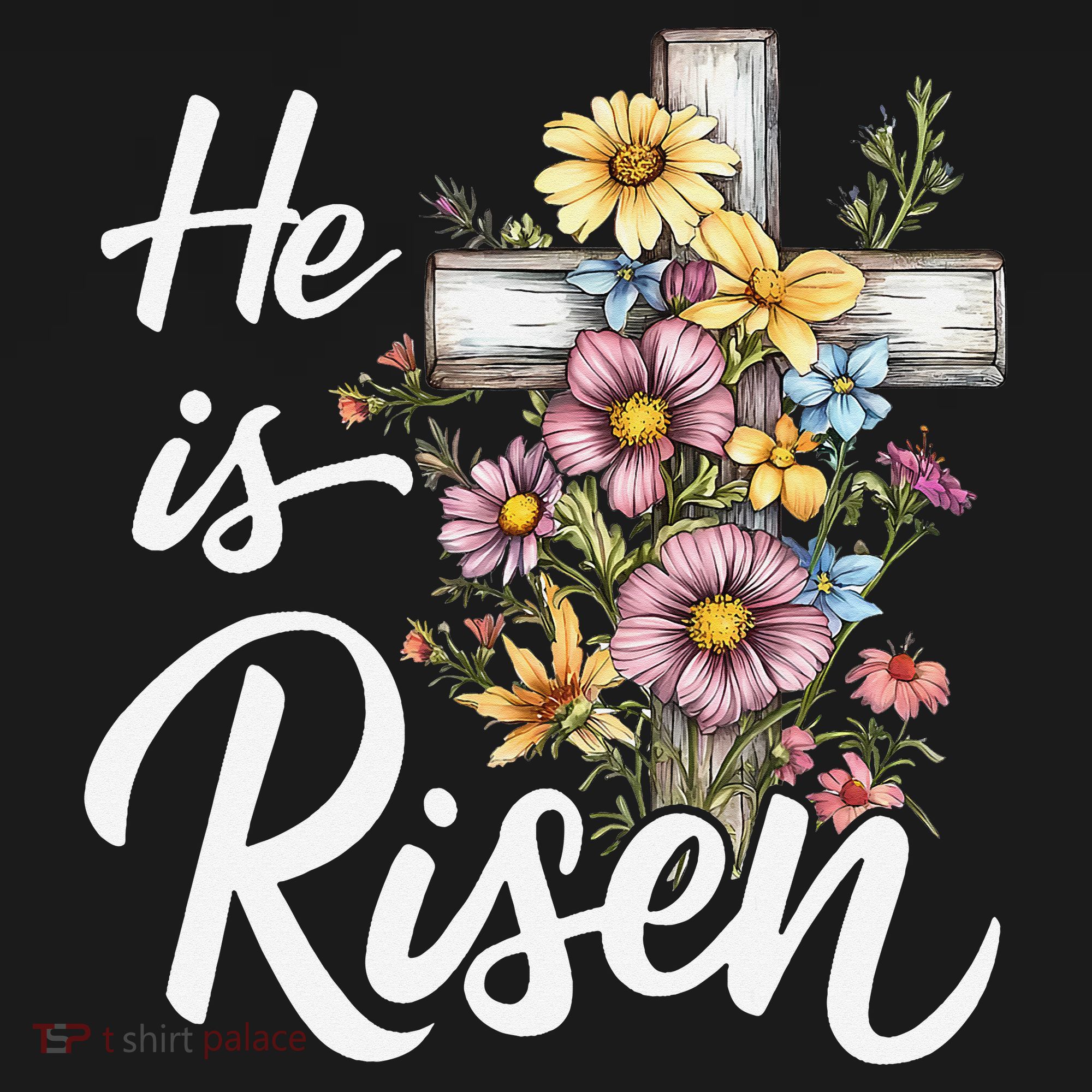 Happy Easter He Is Risen God Jesus Floral Cross Christian Women's Tank Top