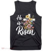 Happy Easter He Is Risen God Jesus Floral Cross Christian Tank Top thumb 0