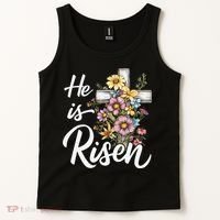 Happy Easter He Is Risen God Jesus Floral Cross Christian Tank Top thumb 2
