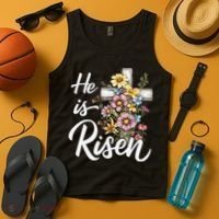 Happy Easter He Is Risen God Jesus Floral Cross Christian Tank Top thumb 4