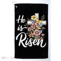 Happy Easter He Is Risen God Jesus Floral Cross Christian Golf Towel thumb 0